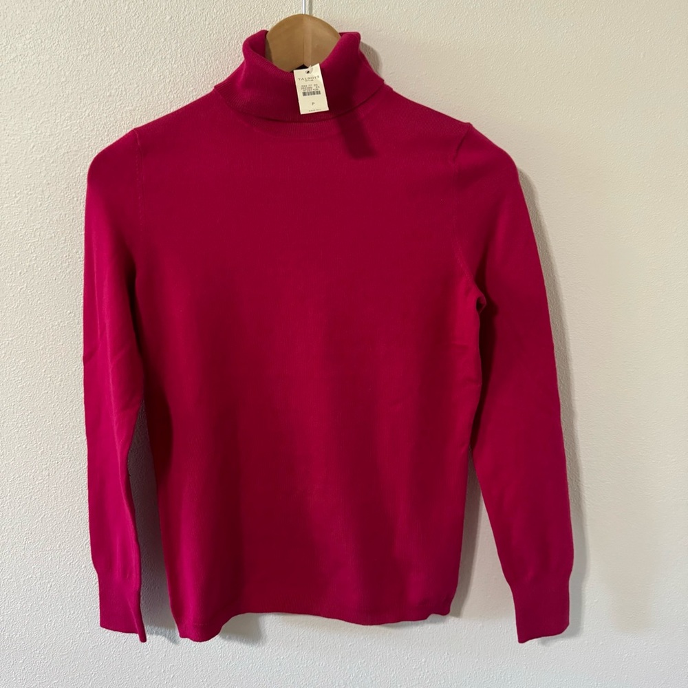 Talbots Cotton Blend Knit Turtleneck Sweater Magenta Lightweight NWT-Petite/XS